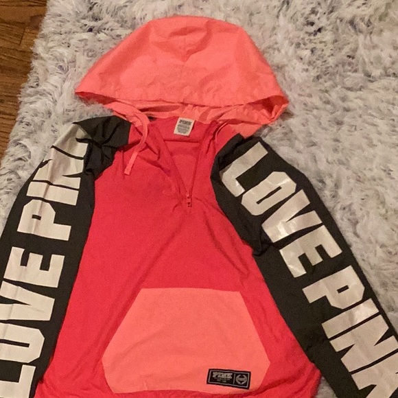 Pink Victoria’s Secret love pink hooded qtr. zip pullover windbreaker Sz. XS - Picture 6 of 8